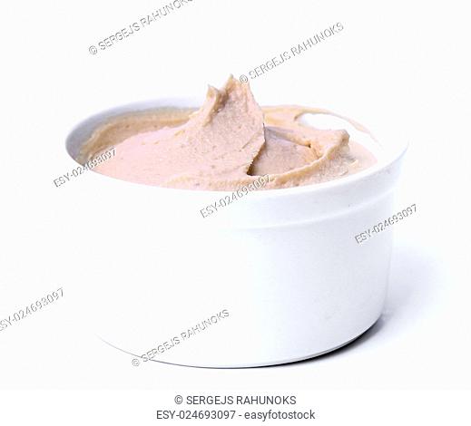 Delicious hummus on a white background