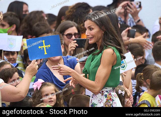 Queen Letizia of Spain visit to Pinofranqueado on the occasion of the centenary of the visit of King Alfonso XIII to the region of Las Hurdes at Santa Maria...