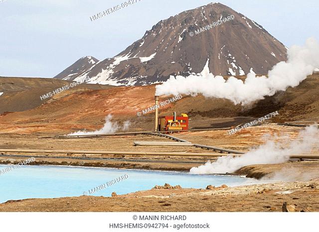 Iceland, Nordurland Eystra region, Reykjahlid, around Myvatn lake, Krafla geothermal factory