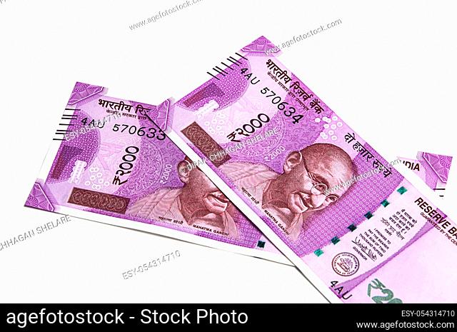 New Indian Currency of Rs. 2000 isolated on white background. Published on 9 November 2016