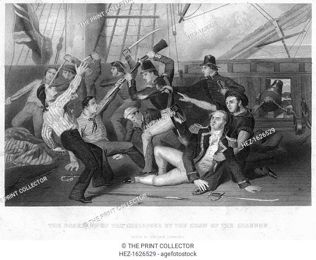 The boarding of HMS 'Chesapeke' by the crew of HMS 'Shannon', 1813. This event took place during the American War of 1812
