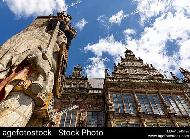 Bremen Roland, Roland statue, detail, from below, town hall, Bremen