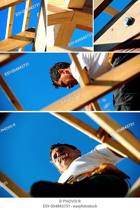 Collage of a carpenter at work