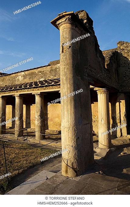 Italy, Campania, Pompei, archeological site listed as World Heritage by UNESCO, the colonnade in the Thermal Baths of Stabys