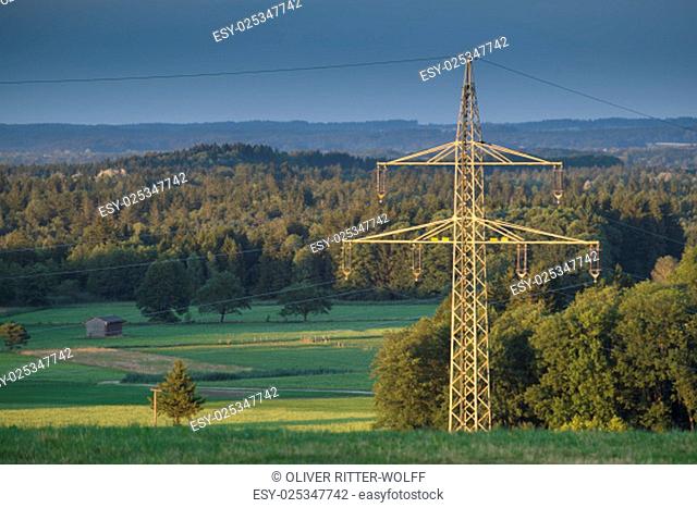electricity pylon, chiemgau, bayern, germany