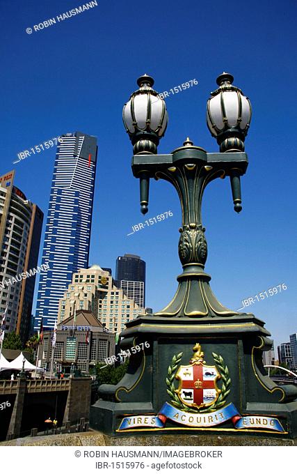 Street light and skyline of Melbourne, Victoria, Australia