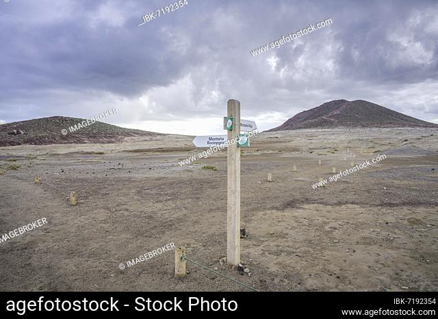 Signpost in the Montana Roja nature reserve, El Medano, Tenerife, Spain, Europe