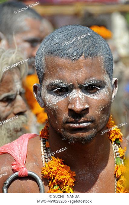 Naga sadhus monks walk with great fan fare and beating of drums in a procession to the ghats As per tradition, they have the first right of bathing in the holy...