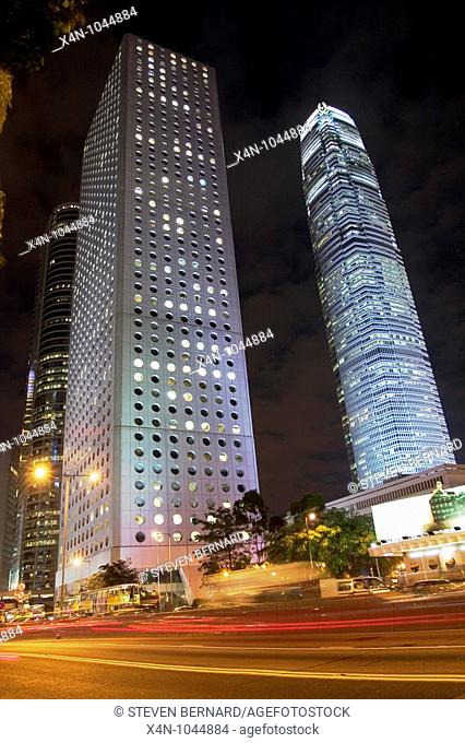 Jardine House L and International Finance Centre IFC Tower 2 at night in Central, Hong Kong  Tallest building in Hong Kong