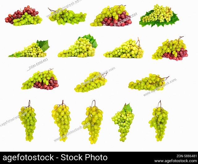 Set of a White and Red Grapes, laying and isolated on white