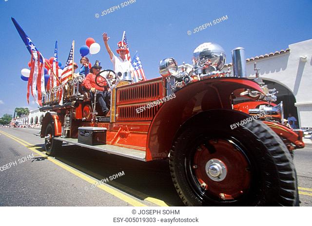 Antique Fire Truck in July 4th Parade, Ojai, California
