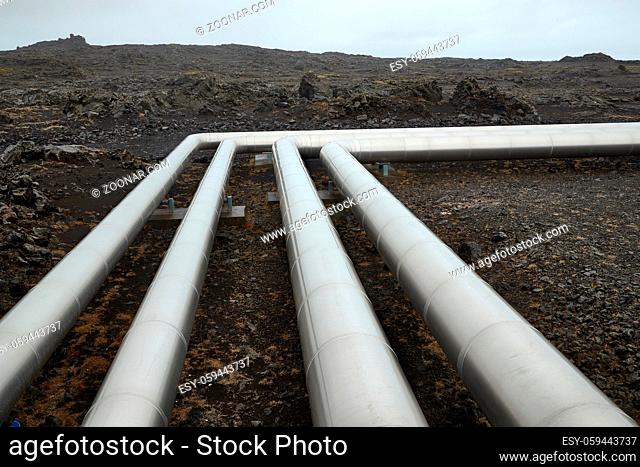 Pipelines in Iceland, geothermal heat transport on volcanic terrain