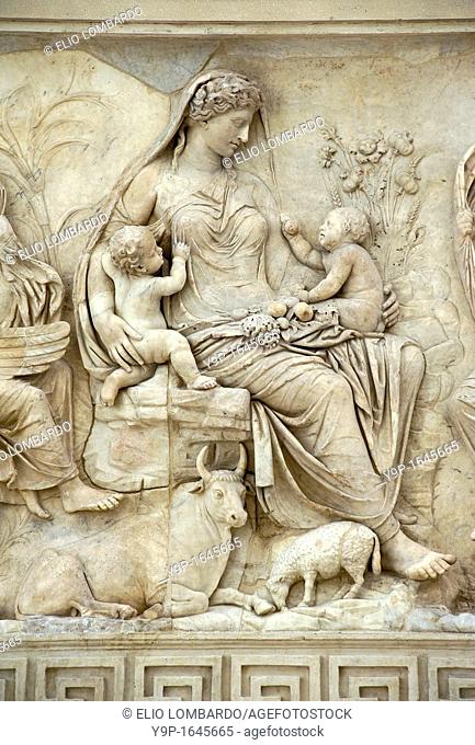 Ara Pacis Augustae Panel depicting Tellus, Mother Earth, or according to a different interpretation, Venus, Aeneas' divine mother  Rome, Italy