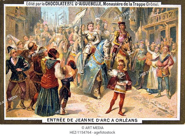 Entry of Joan of Arc into Orleans, 1429, (19th century). Joan of Arc leads the French army and defeats the English siege of the city of Orleans