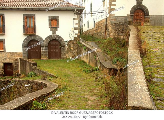 Street in the village of Uztárruz, Roncal valley, Navarre, Pyrenees Mountains, Spain