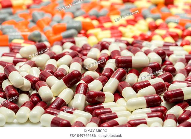 Colorful of antibiotic capsule pills, drug resistance