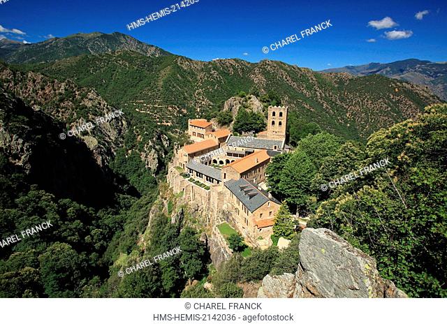 France, Pyrenees Orientales, Casteil, The Abbey st Martin du Canigou is monks' monastery Benedictines established in the Xth century