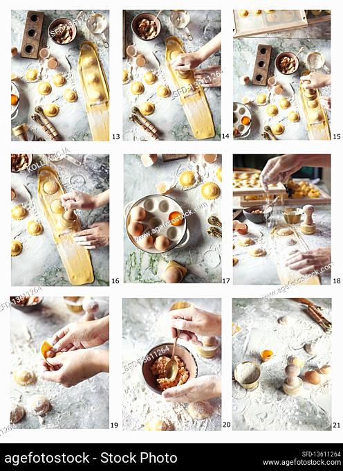 Ravioli stuffed with prawns and crab meat - step by step