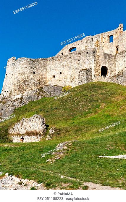 Walls of Spis Castle in Slovakia. Spissky hrad, National Cultural Monument UNESCO, one of the largest castles in Central Europe