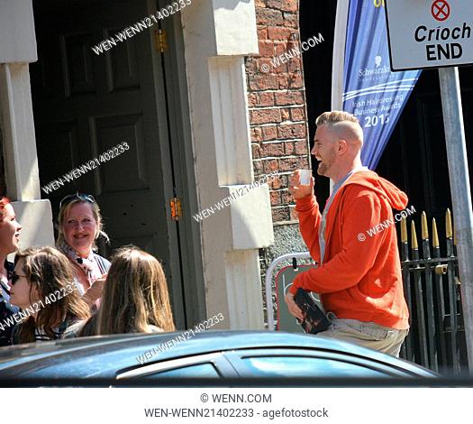 Irish Rugby Captain Jamie Heaslip seen enjoying a coffee with friends in the South William Street sunshine outside Clement & Pekoe coffee shop, Dublin