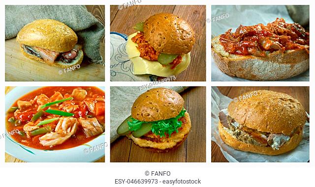 Food set of different American Sandwich . collage