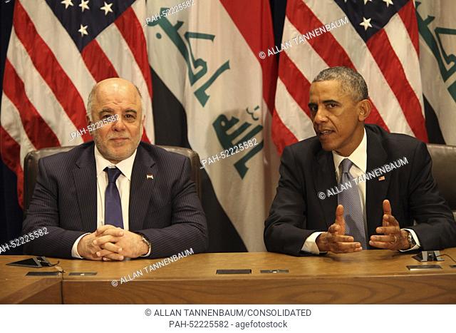 United States President Barack Obama holds a bilateral meeting with Prime Minister Haider al-Abadi of the Republic of Iraq at Un Headquarters in New York