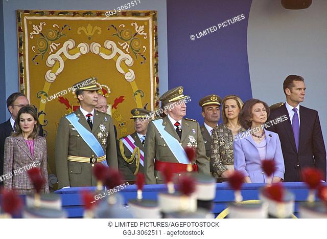 Spanish King Juan Carlos, Queen Sofia, Prince Felipe of Spain, Princess Letizia of Spain, Princess Elena, Princess Cristina and Inaqui Urdangarin attend the...