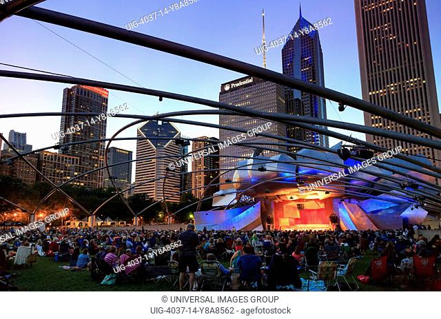 Millennium Park, crowd at Grant Park Symphony the Jay Pritzker Pavilion, Chicago