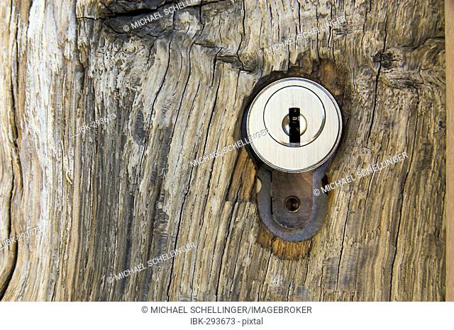 New cylinder lock at the entrance to Hohenklingen Castle, Canton of Schaffhausen, Switzerland
