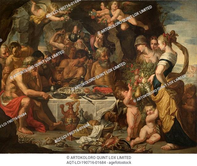 Attributed to Gerard Seghers, Feast of the Gods in a Cave near the Sea Shore, The Gods meal in a cave at the seashore, painting, oil on canvas, Height