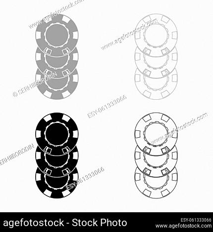 Gambling chips Casino coin set icon grey black color vector illustration image simple solid fill outline contour line thin flat style