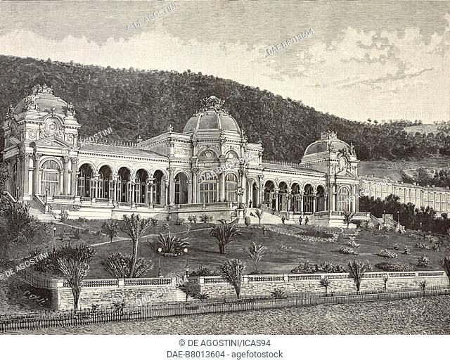 Casino in Ospedaletti, Italy, engraving from a drawing by Quinto Cenni, from L'Illustration Italiana, No 17, April 27, 1884