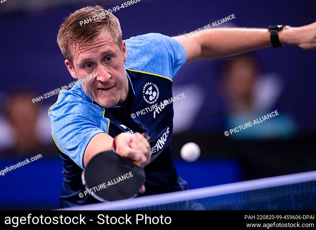 20 August 2022, Bavaria, Munich: European Championships, European Championship, Table Tennis, Singles, Men, Semifinals, Rudi-Sedlmayer-Halle