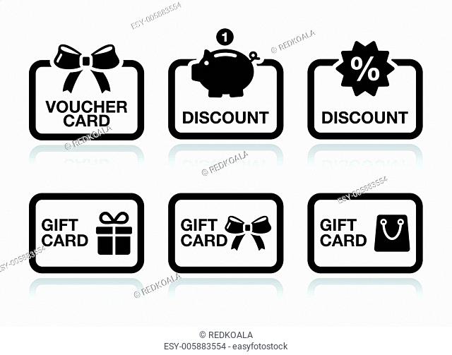 Voucher, gift, discount card vector icons set