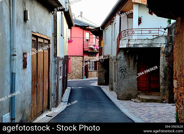 Modern street with old buildings in Corgomo, Vilamartin de Valdeorras, Ourense, Spain
