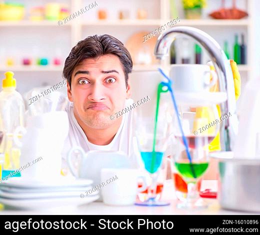 The man frustrated at having to wash dishes