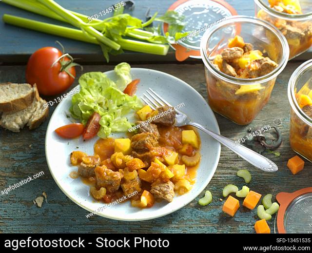 Spicy, tomato-y beef goulash from a jar