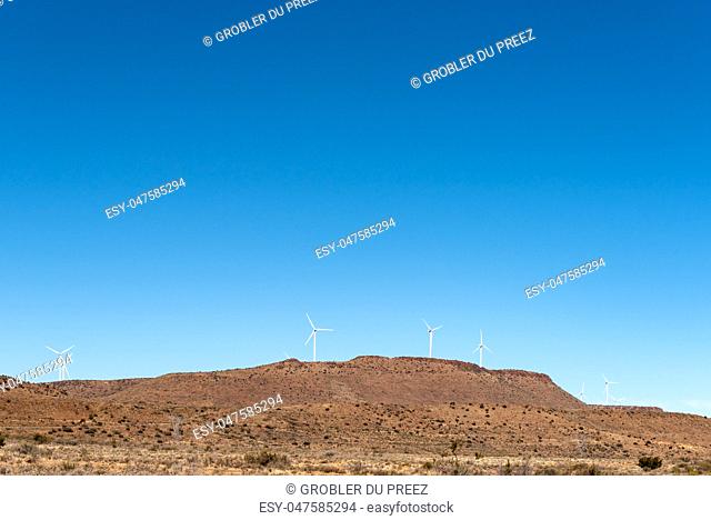 Wind turbines on a mountain near Phillipstown in the Northern Cape Province