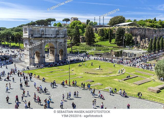 North side Arch of Constantine seen from Colosseum, Rome, Lazio, Italy, Europe