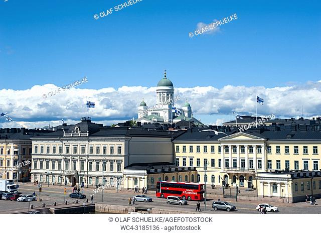 Helsinki, Finland, Europe - A view of the Presidential Palace and the Helsinki Cathedral in the backdrop