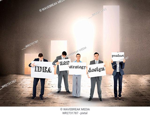 Composite image of Business People Standing and holding board in front of Graph
