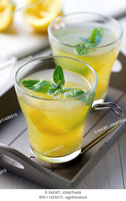 Ginger and mint tea with lemon zest