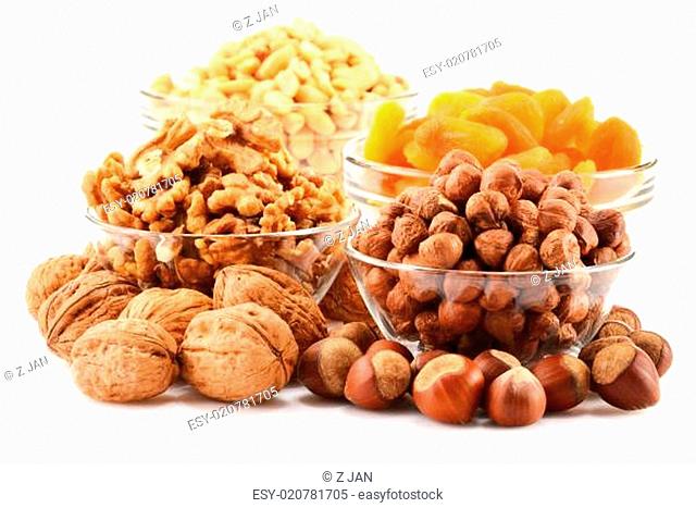 Composition with nuts isolated on white