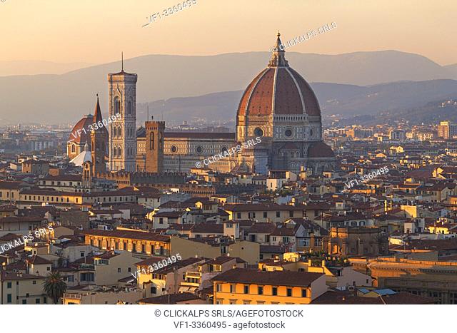 Overview of Florence Cathedral at sunset from Piazzale Michelangelo, Florence, Tuscany, Italy