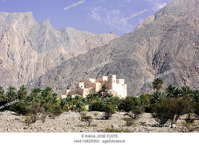 Oman, Arabia, East, Nakhal, oasis, fortress, castle, cultural peddler, historical, Al Hajar, Hadschar, mountains, moun