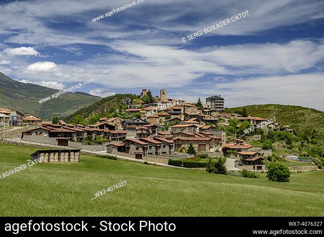 MontellÃ  village and surroundings in spring (Cerdanya, Catalonia, Spain, Pyrenees)