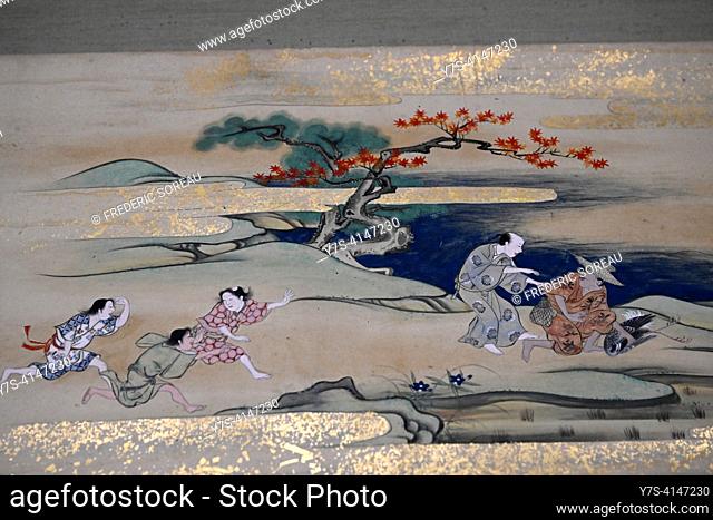 Volume 1 of the Tale of a Crane, Artist unknown, Edo period, 17 th century, color on paper, Tokyo National Museum, Hyokeikan Hall, Ueno Park, Honshu, Japan