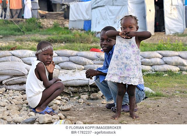 Children in a camp of victims of the January 2010 earthquake, Croix-des-Bouquets district, Port-au-Prince, Haiti, Caribbean, Central America