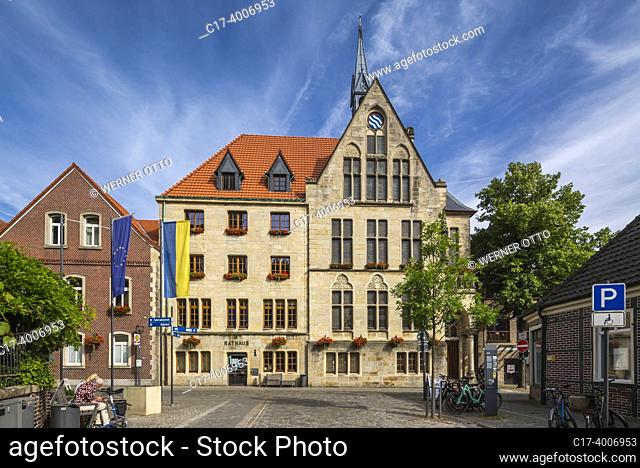 Billerbeck, Germany, Billerbeck, Berkel, Baumberge, Muensterland, Westphalia, North Rhine-Westphalia, NRW, city hall, Gothic Revival