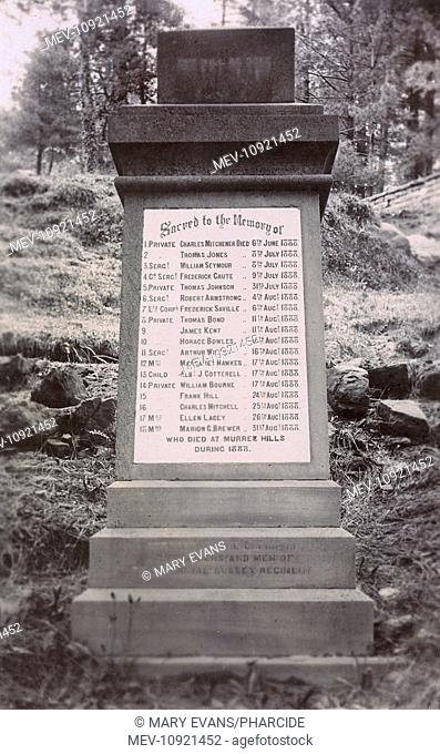Royal Sussex Regiment memorial, Murree Hills, India (now in Pakistan). It lists the names of fifteen soldiers, and three women, who died in 1888